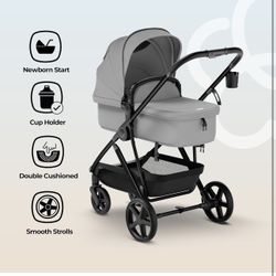 MAMA & BABY Rovee Bassinet Baby Stroller, 2-in-1 Foldable Infant Stroller with Reversible Seat, UPF
