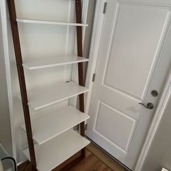 Modern White Ladder Shelf with Brown Frame