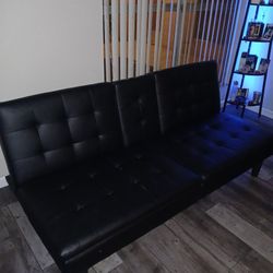 Leather Black Futon W/ Usb Charging Port.