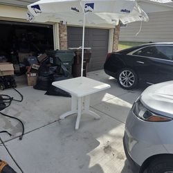Backyard tables with umbrellas