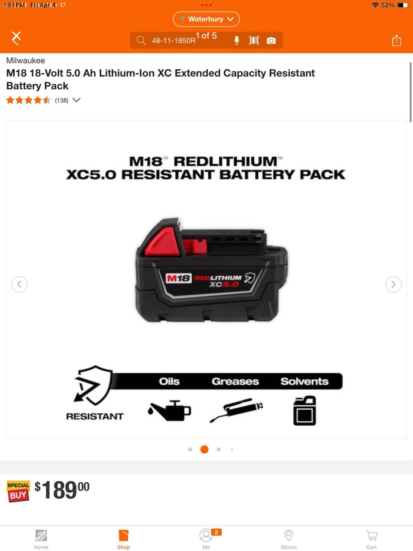 Milwaukee M18 18-Volt 5.0 Ah Lithium-Ion XC Extended Capacity Resistant Battery Pack