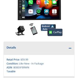 Lot # RO9271: Naifay Double Din Car Stereo Compatible with Apple Carplay and Android Auto 7 inch HD Touchscreen Car Radio Car Audio Receivers Bluetoot