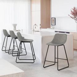 Set Of 3- Grey Leather Barstool 