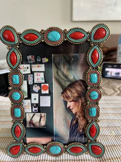 Boho Jeweled Photo Frame Turquoise Red