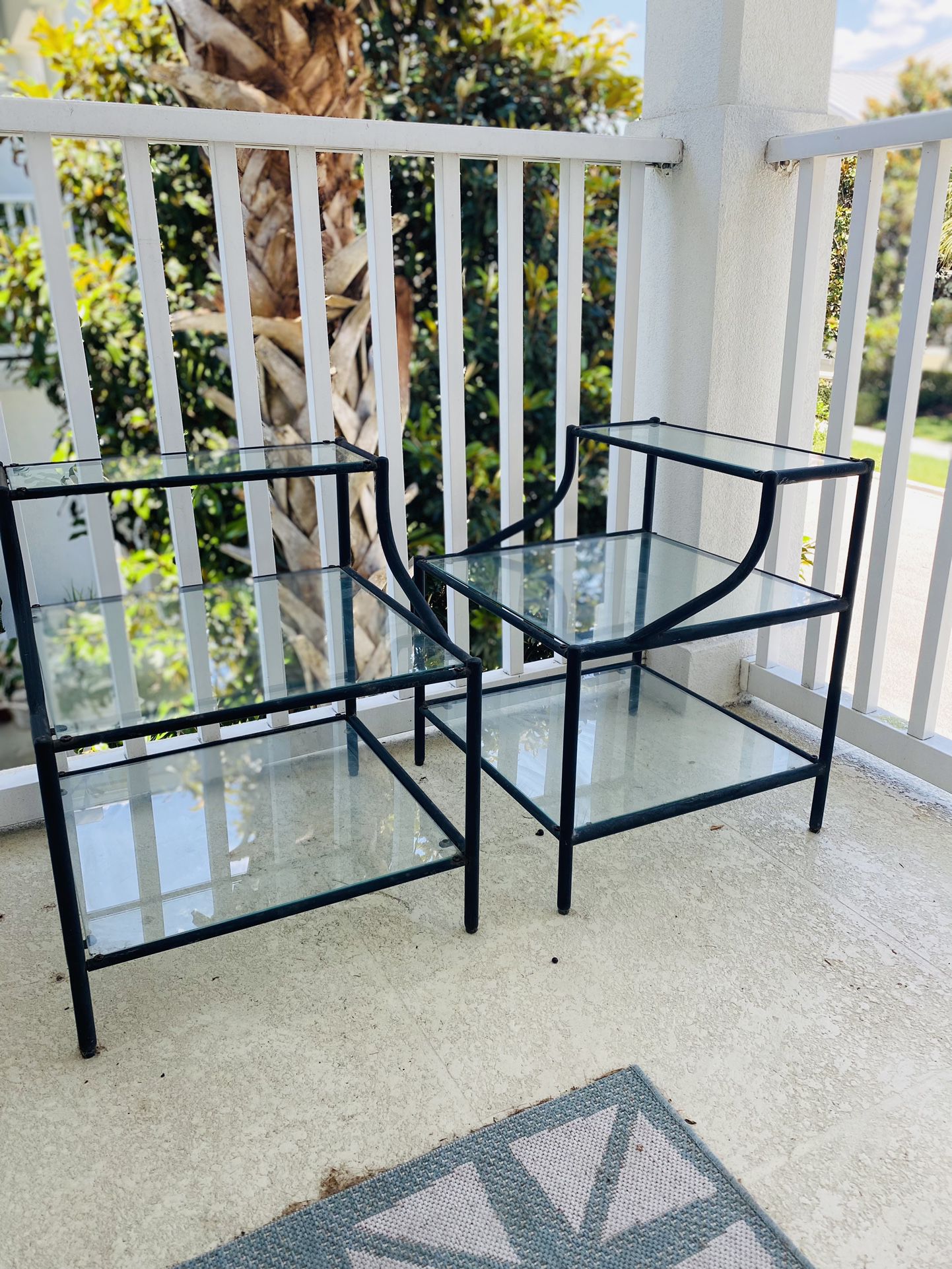 2 End Tables Or Nightstands — Iron And Glass