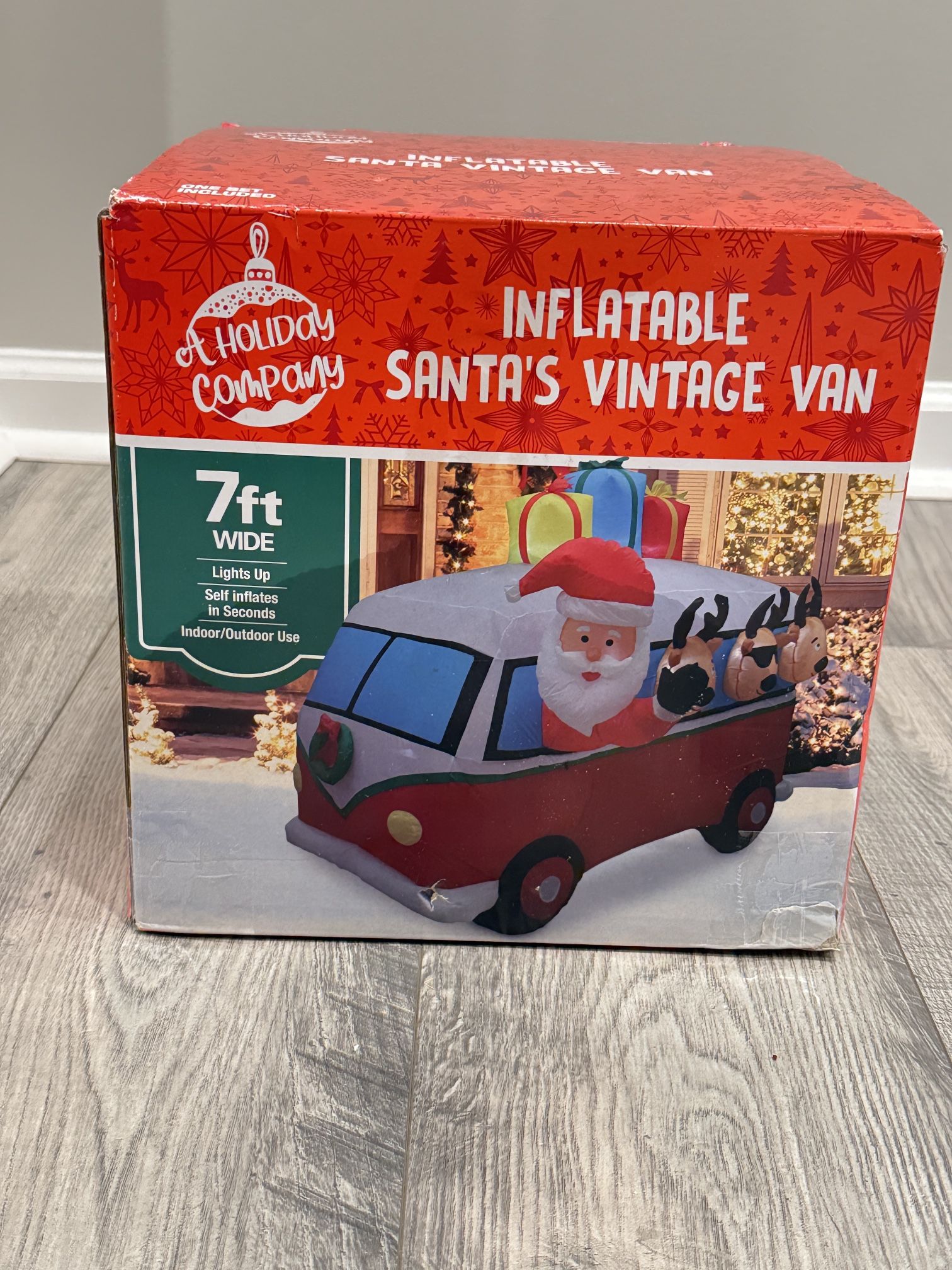 NEW Holiday Inflatable Vintage Santa's Van Bus Santa W/ Reindeer 7FT Wide