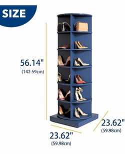 #R4 Swivel Shoe Tower, Wooden Swivel Shoe Organizer, 360° Swivel Shelf for Entrance (Smoke Blue, 6 Levels)$ 60