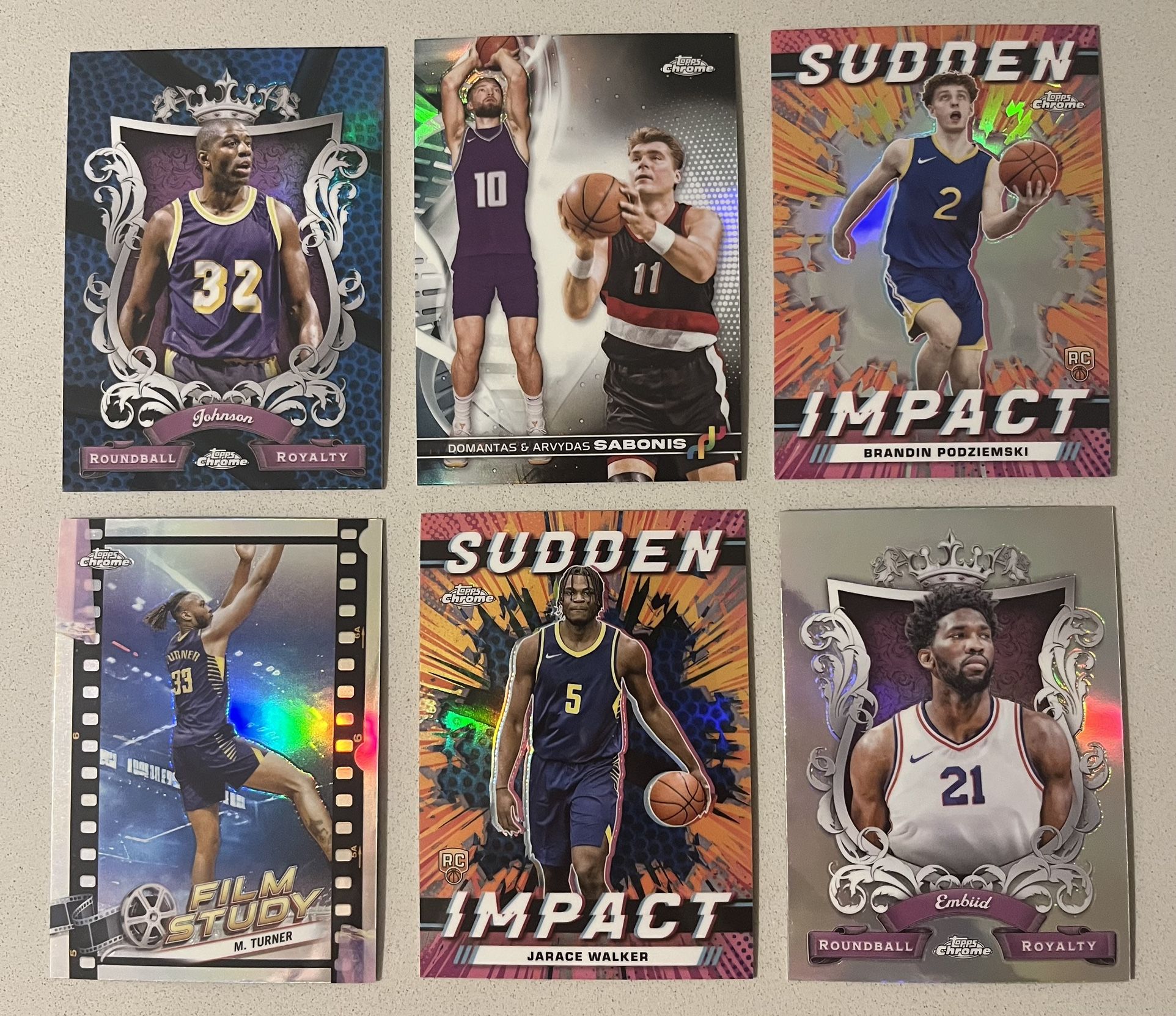 6 NBA Trading Cards – Topps Chrome Inserts, Rookies, Refractors – $5