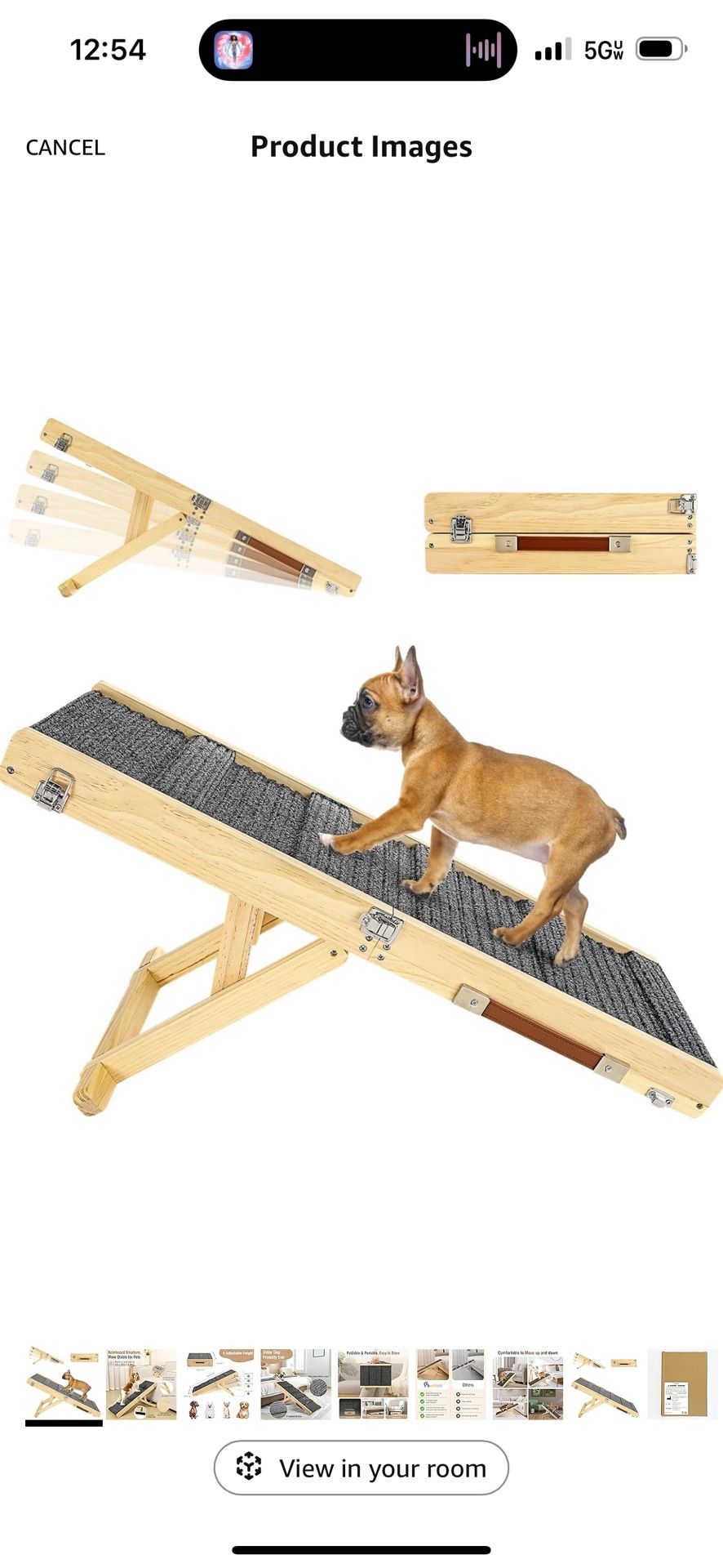 Pawaboo Foldable Dog Ramp for Bed, Portable Wooden Pet Ramp, 4 Adjustable