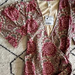 WOMENS FLUTTER SLEEVE WRAP DRESS | EARTHEN MANDALA | ORGANIC COTTON JERSEY
