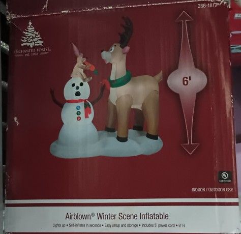 Snowman And Deer Inflatable Christmas