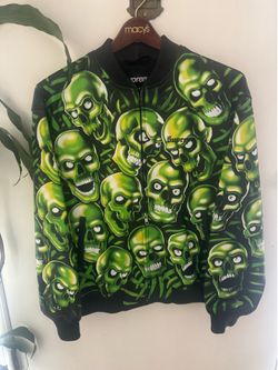 Supreme green skull leather jacket