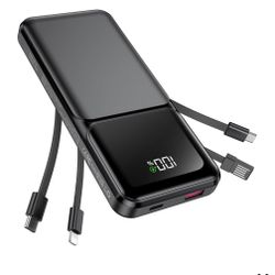 Portable Charger with Built in Cable - 20000mAh Fast Charging 22.5W Slim Power Bank USB C LED Display Travel Battery Pack 5 Outputs & 3 Inputs for iPh