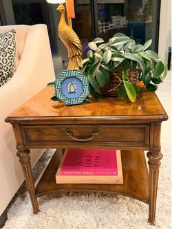 Henredon Fine Furniture Solid Wood End Table | 25” x 25” | One Drawer & Shelf