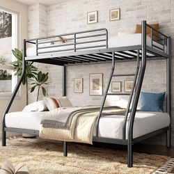 New Black Twin Over Full Metal Bunk Bed for Adults and Teens, Heavy Duty Steel Bunk Bed Frame, No Box Spring Needed, Space Saving Design  New in box w