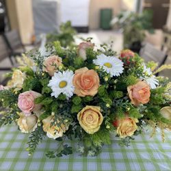 Silk Flower Arrangement - White Ceramic Vase Included!