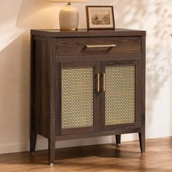 30" Kitchen Sideboard Buffet Cabinet with Storage, Modern Coffee Bar Cabinet with Adjustable Shelves & Gold Mesh Doors, Storage Cabinet with Drawer fo