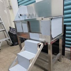 34" Dog Grooming Bath Tub Stainless Steel w Stairs Faucet Showerhead