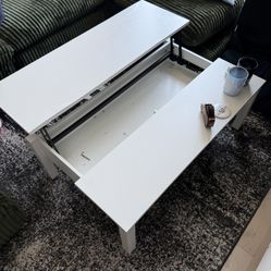 White IKEA Adjustable Coffee Table 39 Inches With Storage 