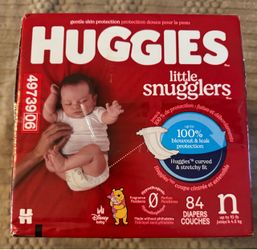 New Huggies Little Snugglers Baby Diapers Size N (Up to 10 lbs), 84 Count