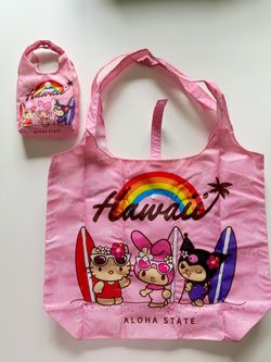 sanrio hawaii aloha state hello kitty and friends pink foldable tote bag