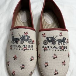 Coach Floral Espadrille Slip On Shoes 9.5 Tan With Pink Canvas Women New No Box 