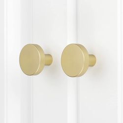 10 Pack Brushed Brass Cabinet Knobs Round Brass Cabinet Knobs - 1.17 Inch Gold Knobs 
