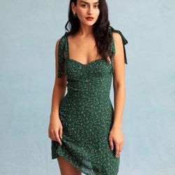 Green Sweetheart Neck Mini Dress