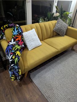 Yellow Mid-Century Modern Futon Sofa