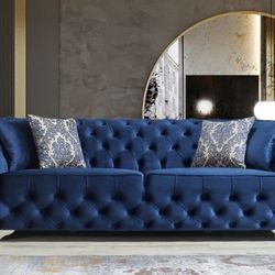 Lupino Blue Velvet Living Room Set (Sofa, loveseat, Sectional options