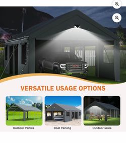 20 ft. W x 20 ft. D Carport Canopy with Side Doors, Heavy Duty Car Ports with Sidewalls, Drive Through Portable Garage, Grey