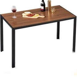 Alecono Dining Table 47 inch, Kitchen Table Heavy Metal Frame for Living Room, Industrial Dining Room Table, Easy Assembly, Brown