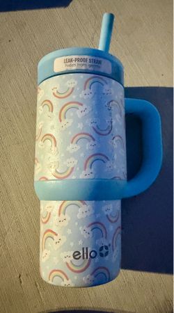 Ello leak-proof straw water bottle with handle rainbow design