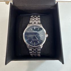 Citizen Eco-Drive Men's Silver Stainless Steel Wristwatch Black Dial Date