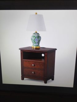 New Lark Manor Nightstand solid wood 2 drawer with charging station & Johnathan Y ceramic table lamp