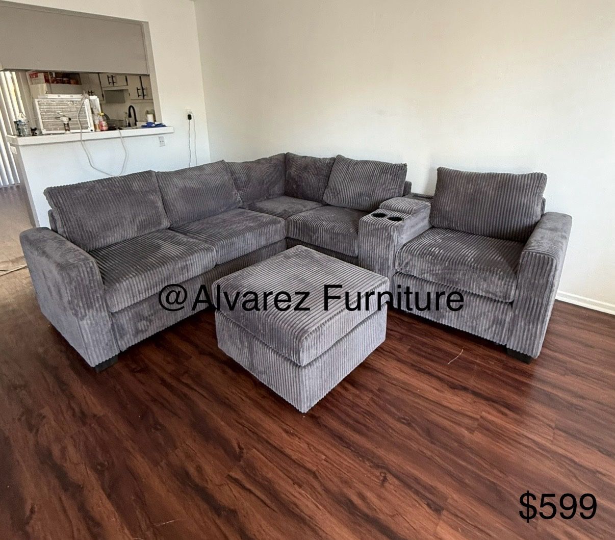 Corduroy Sectional Sofa With Ottoman