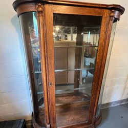 Antique China Curio Cabinet w/Mirrored Glass Shelves 3 Mirrored Glass shelves (all wrapped) Mirror back 40”w x 13.5”d x 61.5”h Smoke free household