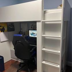 IKEA Loft Bed Twin- With Desk And Clothes Cabinet