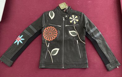 Women’s Black Leather Floral Print Size Med