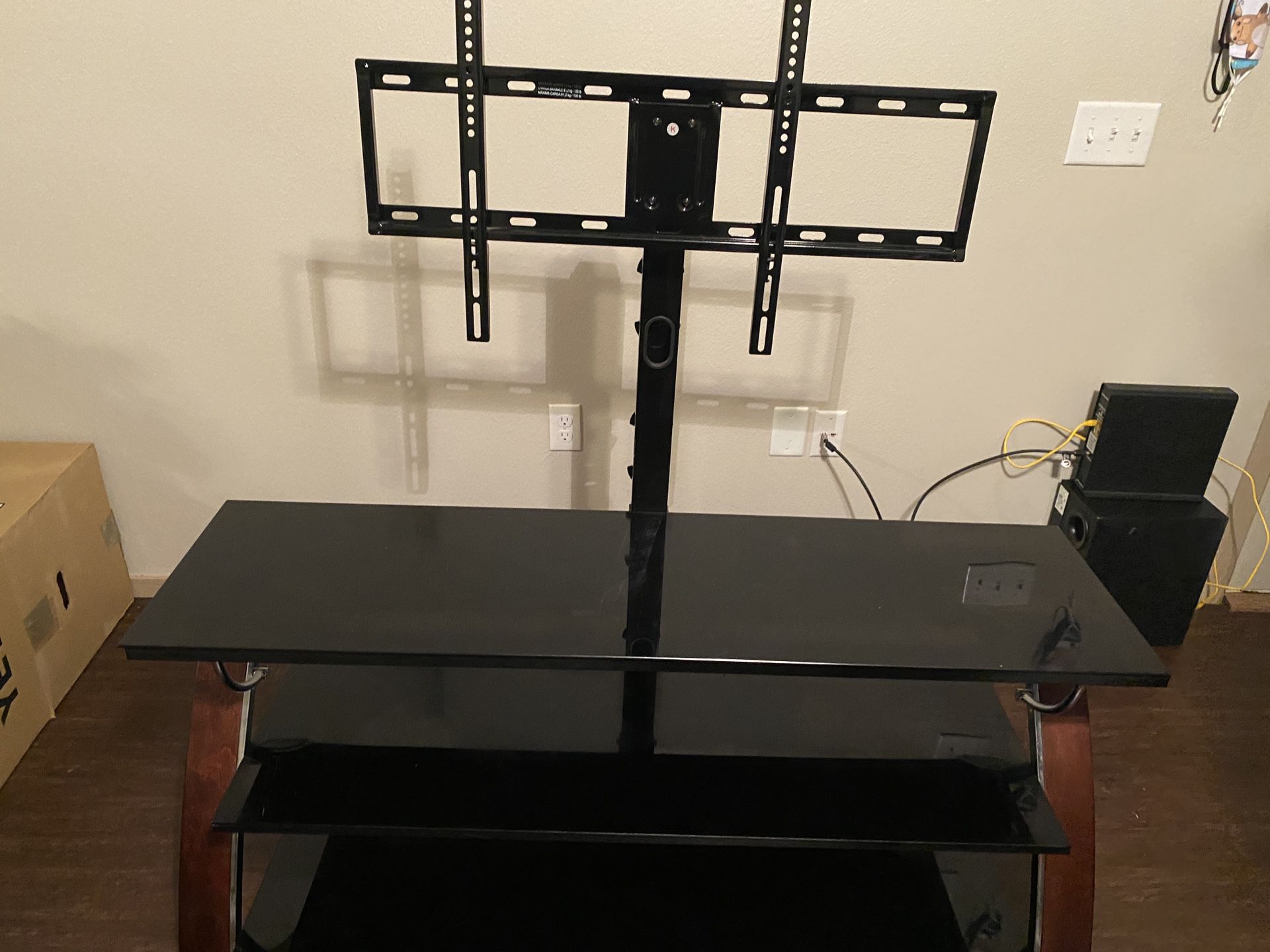 TV Stand, Holds Up To 70 Inch Tv, 3 Glass Shelves 