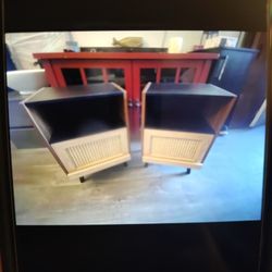 Pair Of Dark Woodgrain Nightstands