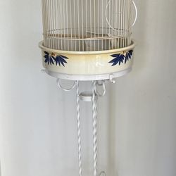 Exquisite Porcelain Bird Cage with Pedestal Stand