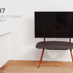 POUT Eyes 17 TV Studio Display - Solid Wood Legs Metal Base w/Height Adjustable Black Bracket & Felt Shelf  - NIB
