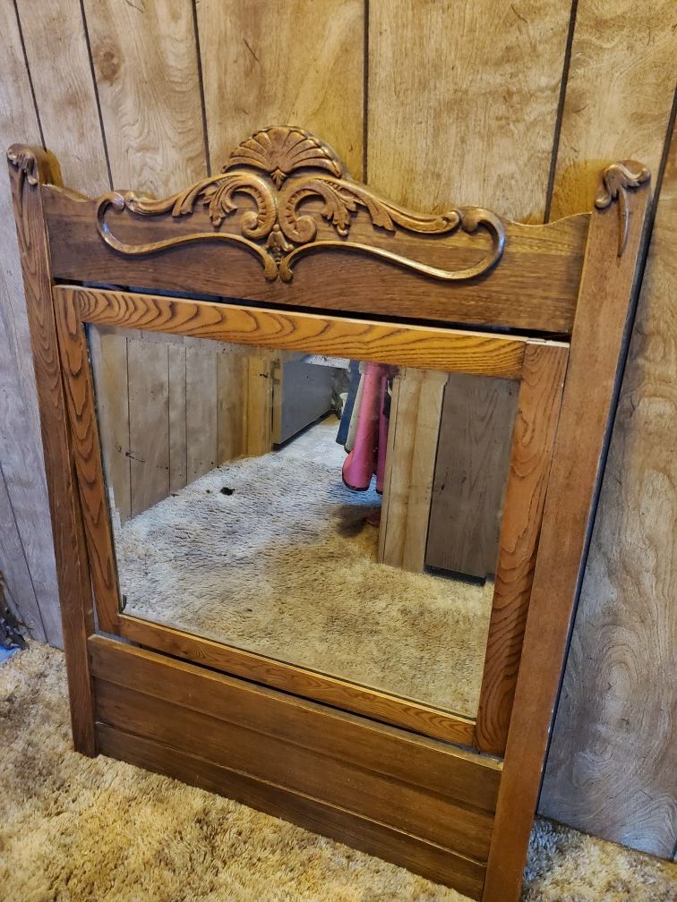 Antique oak mirror