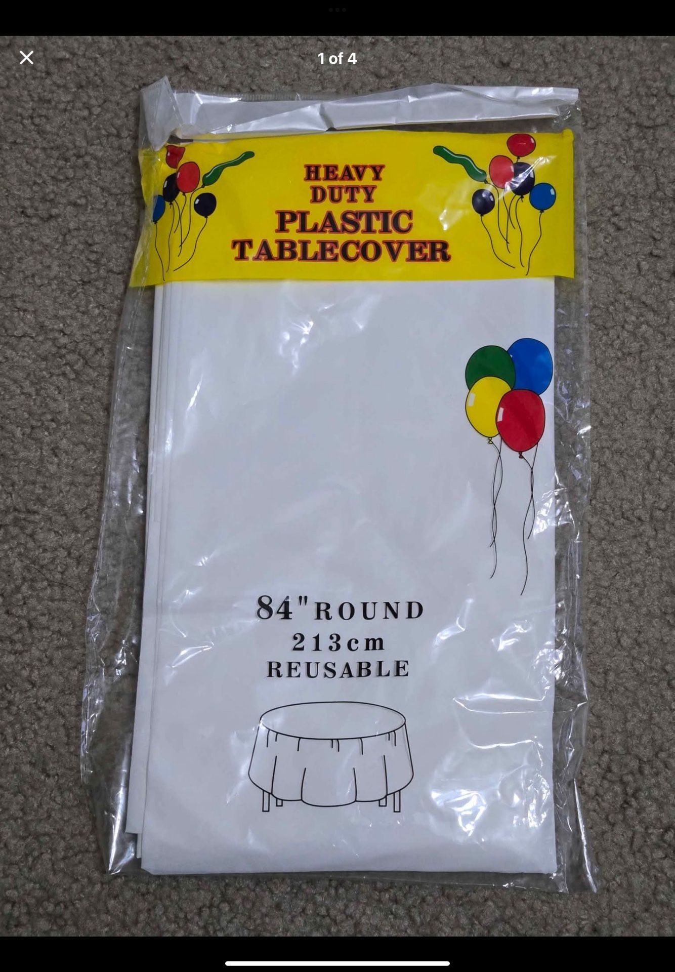 Grandipity Brand Round White Plastic 84" Reusable Tablecloth, Party & Event Decorative Cover