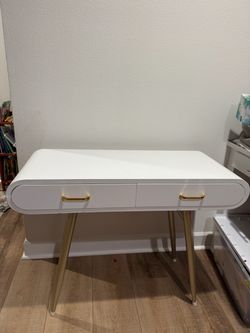 Sumptuous Accent Table - Two White Faux Wood With Golden Champagne Legs Stunning Vanity Design In Gold