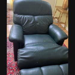 Good Condition Dark Leather Green Chair For Sale 