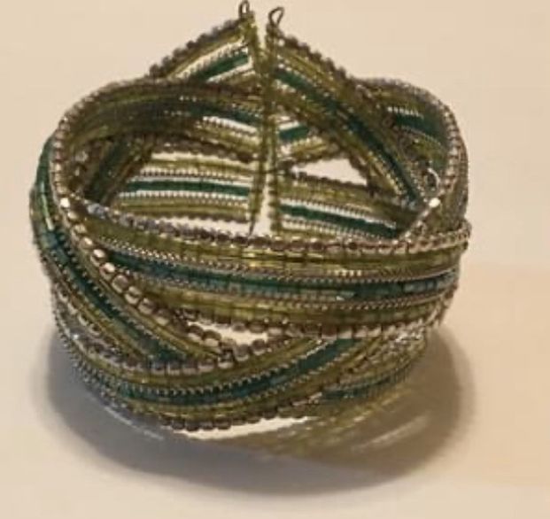 Beaded Wire Interwoven Cuff Bracelet Boho, Chic 1.5” Wide