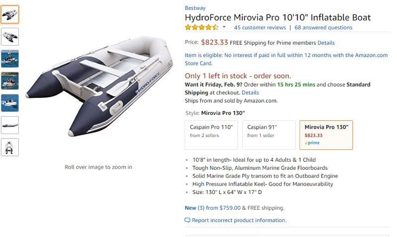 Hydroforce Mirovia Pro 10’10” Inflatable Boat