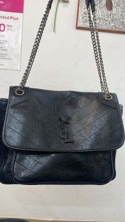 Saint Laurent Loulou Silver Hardware Shoulder Bag Medium Black Leather